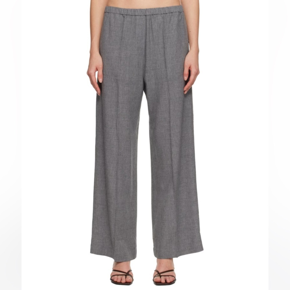 Toteme Fluid Winter Wool Baggy Elastic Waist Wide Leg Trousers Pants Mid Grey